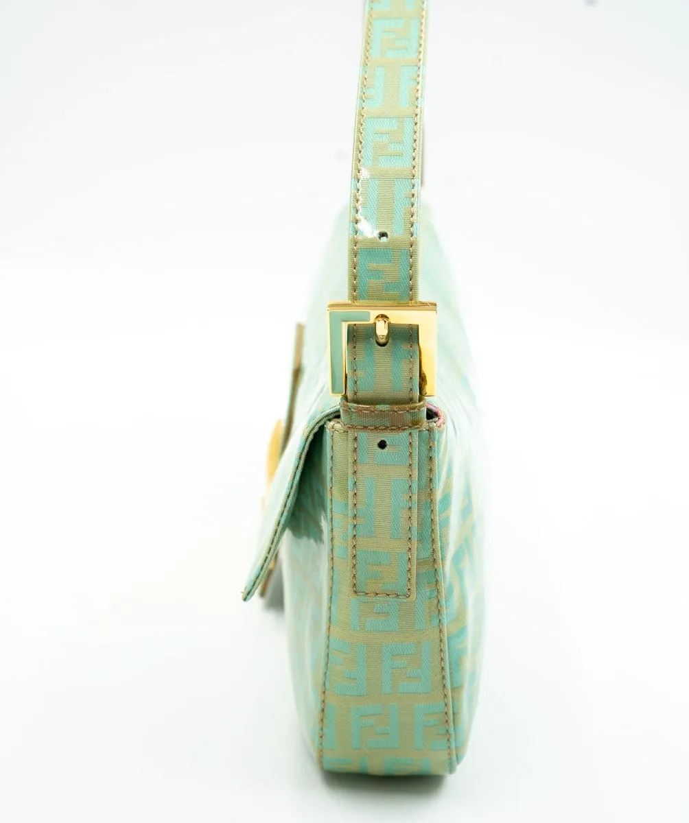 Fendi Mamma Baguette Mint Green Zucca Coated Canvas - AWL4086