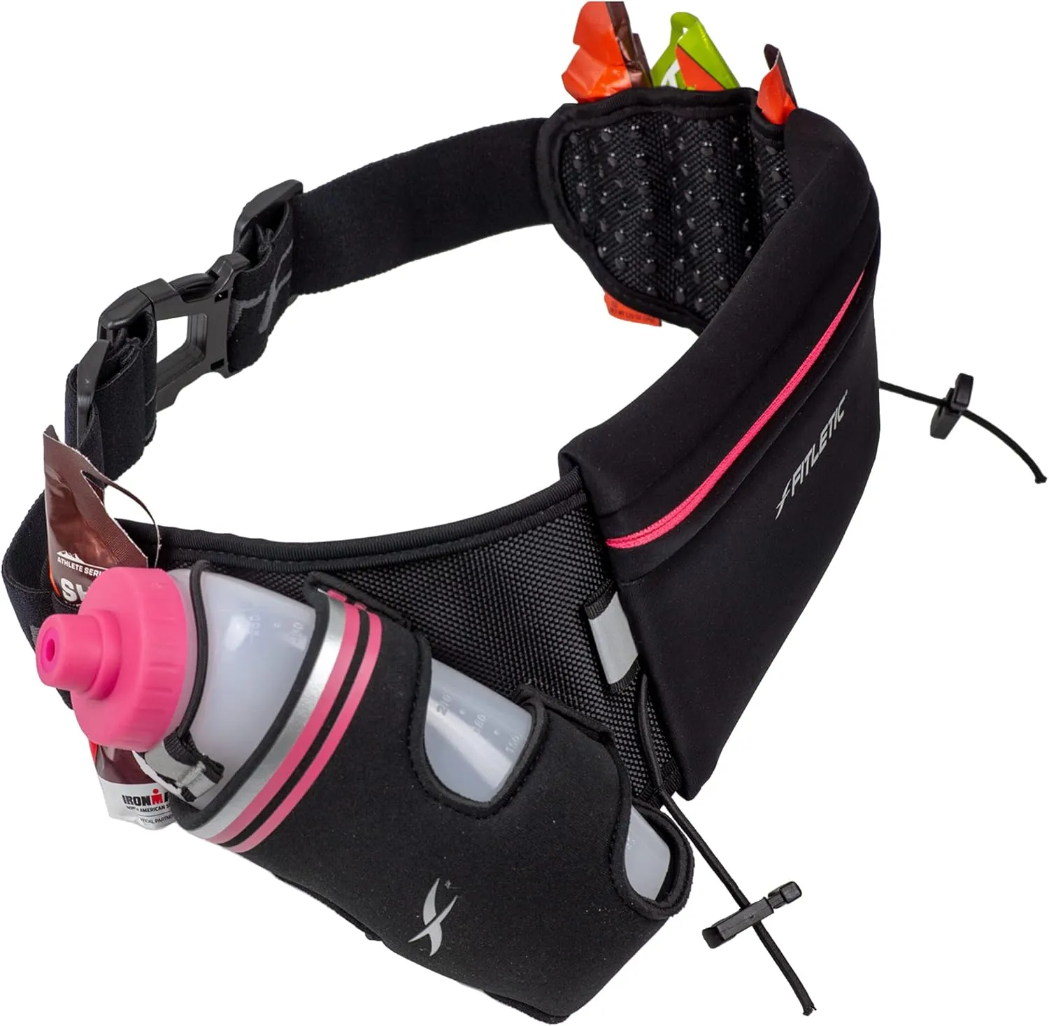 Fitletic Hydration Running Belt With 12oz Quick Flow Water Bottle For Men & Women Race Belt, Gel Holder & Bib Toggles Patented Bounce Free Design, Water Resistant Fits All Phones Fully Loaded
