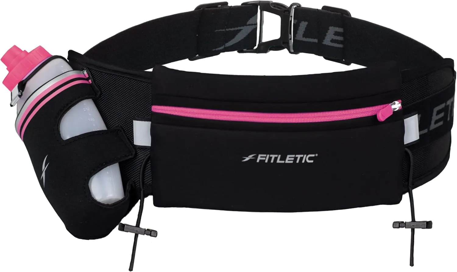 Fitletic Hydration Running Belt With 12oz Quick Flow Water Bottle For Men & Women Race Belt, Gel Holder & Bib Toggles Patented Bounce Free Design, Water Resistant Fits All Phones Fully Loaded