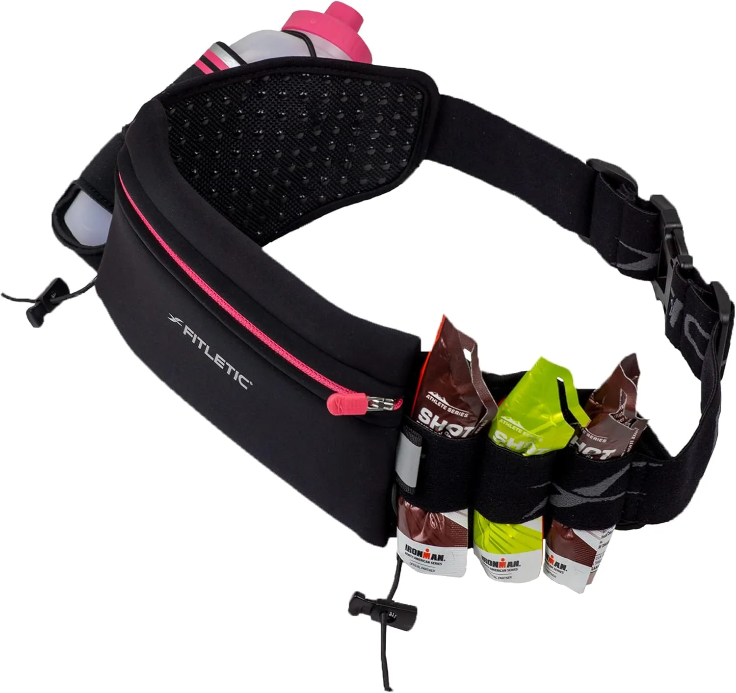 Fitletic Hydration Running Belt With 12oz Quick Flow Water Bottle For Men & Women Race Belt, Gel Holder & Bib Toggles Patented Bounce Free Design, Water Resistant Fits All Phones Fully Loaded