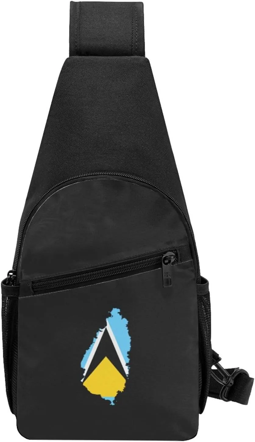 Flag Map Of St Lucia Unisex Chest Bag Lightweight Crossbody Shoulder Bag Travel Pocket