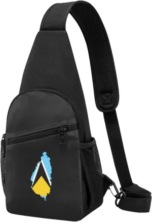 Flag Map Of St Lucia Unisex Chest Bag Lightweight Crossbody Shoulder Bag Travel Pocket
