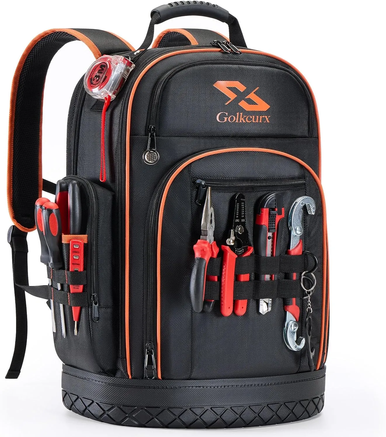 Golkcurx Tool Backpack, Heavy Duty Backpack Tool Bag, 1680D Implements Carrier for Electrician, Durable and Molded Base