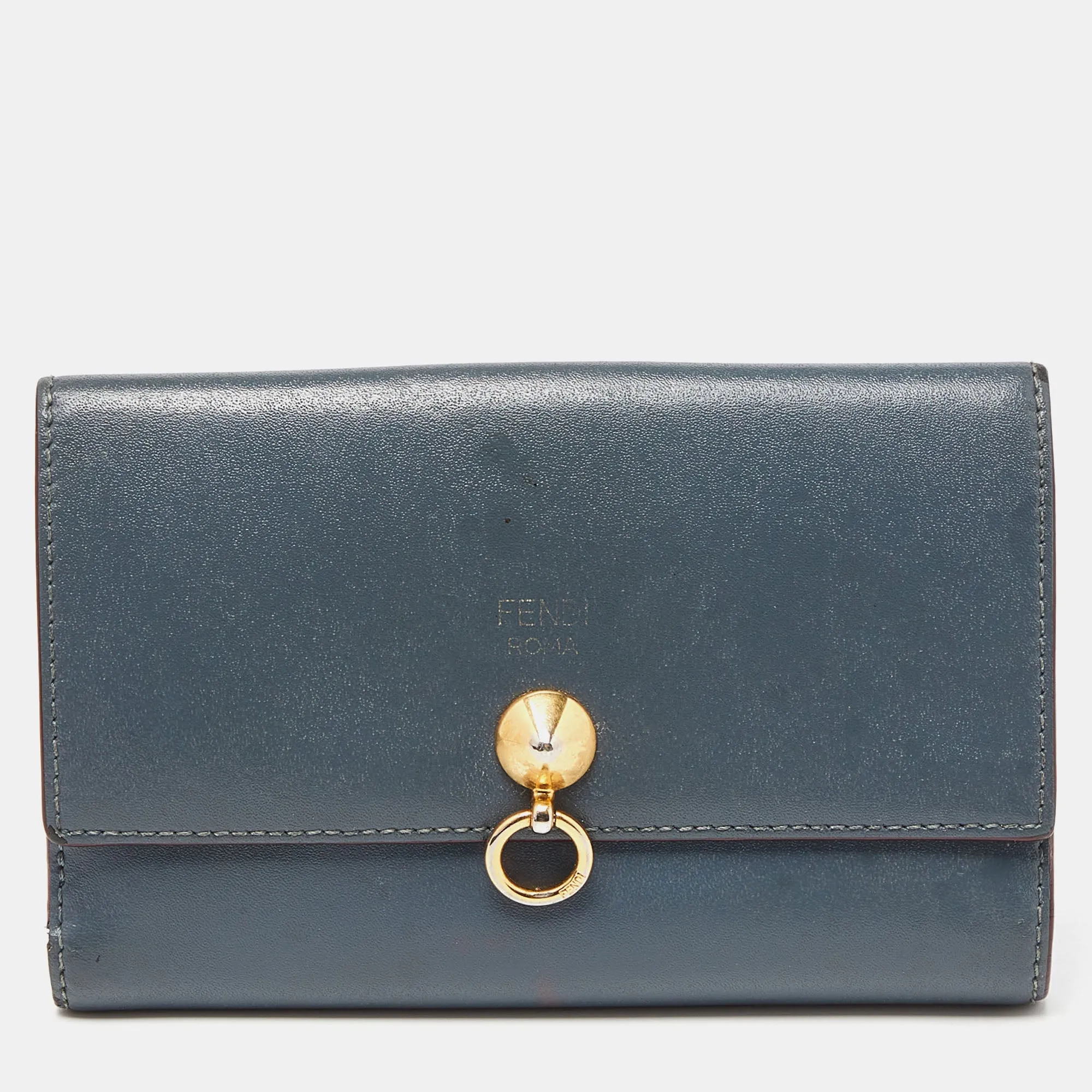 Grey Leather Trifold Compact Wallet