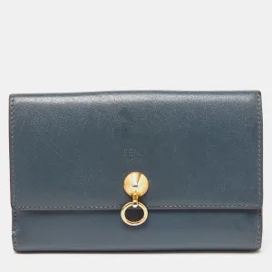 Grey Leather Trifold Compact Wallet