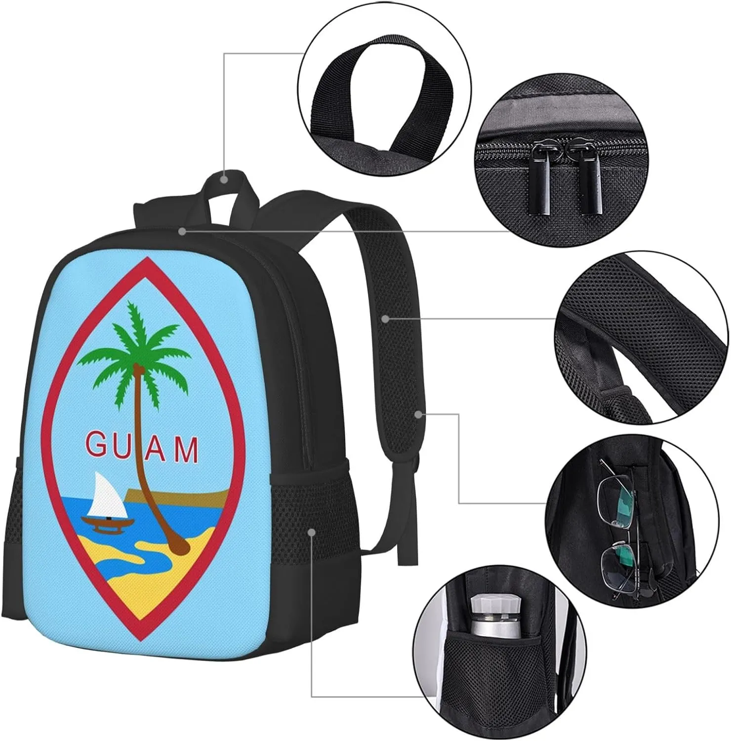 Guam Island Flag Casual Backpack Large Capacity Backpacks 15 Inch Laptop Back Pack Travel Rucksack Daypack Commuter Bags with Adjustable Strap for Camping