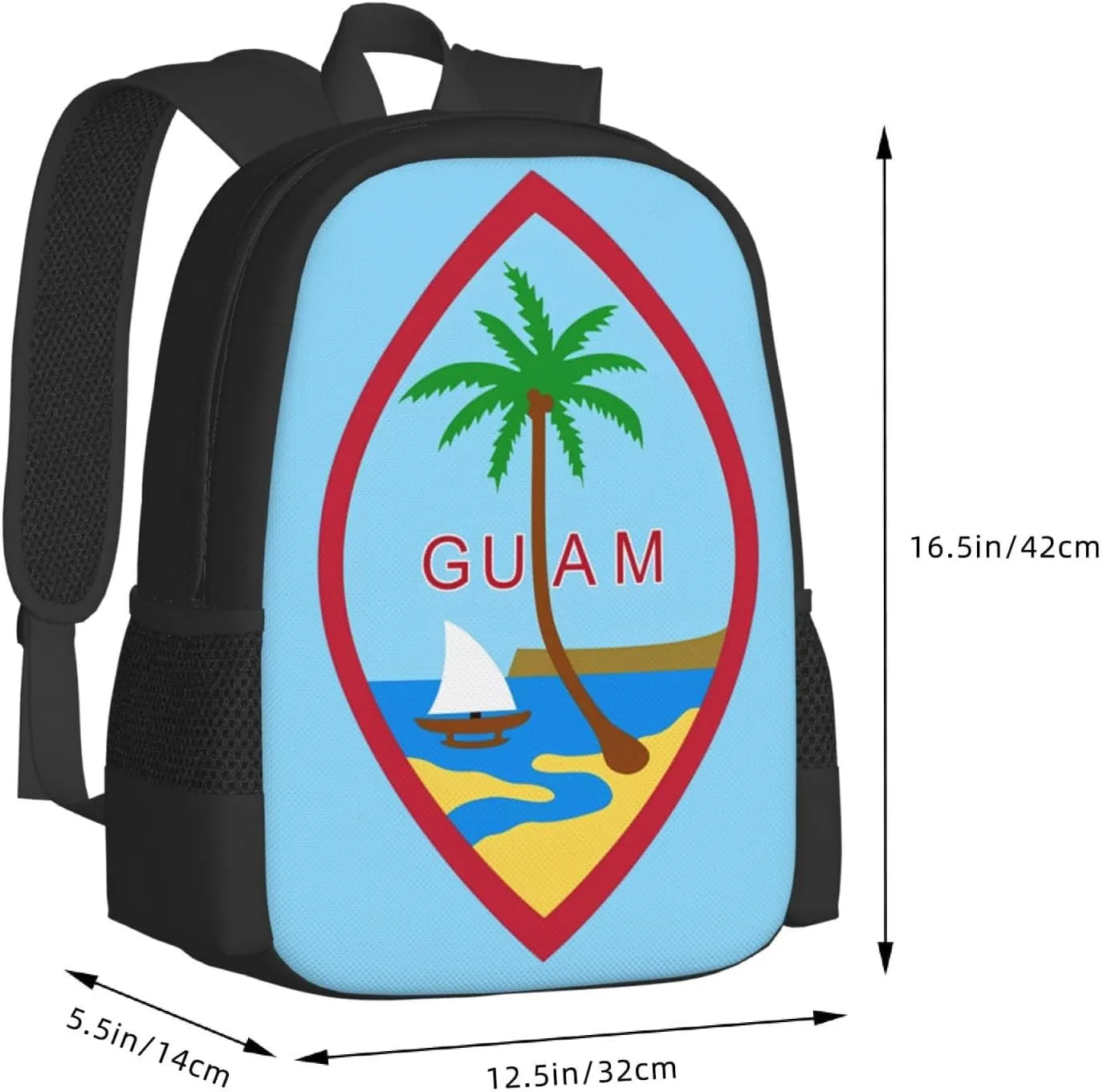 Guam Island Flag Casual Backpack Large Capacity Backpacks 15 Inch Laptop Back Pack Travel Rucksack Daypack Commuter Bags with Adjustable Strap for Camping