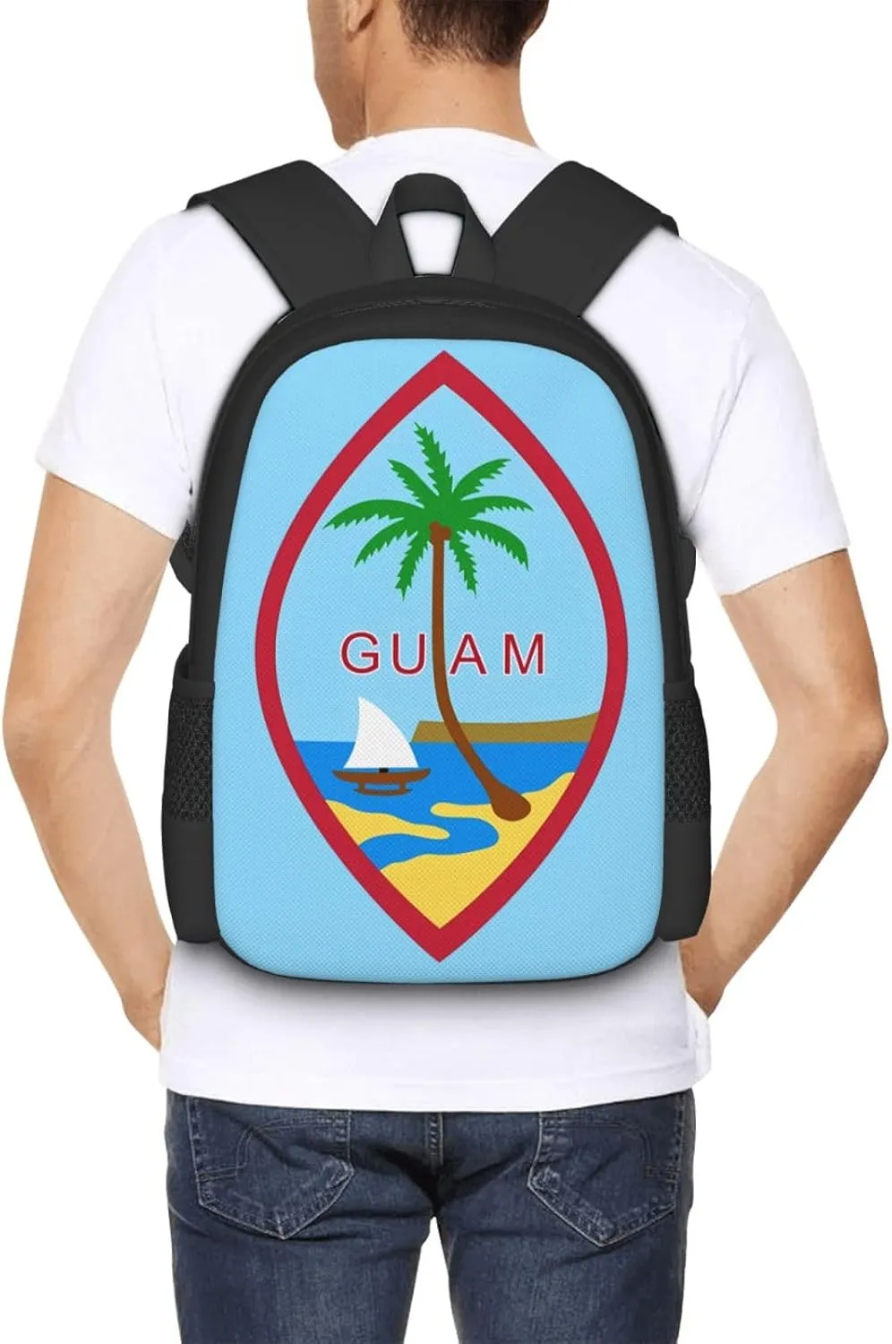 Guam Island Flag Casual Backpack Large Capacity Backpacks 15 Inch Laptop Back Pack Travel Rucksack Daypack Commuter Bags with Adjustable Strap for Camping