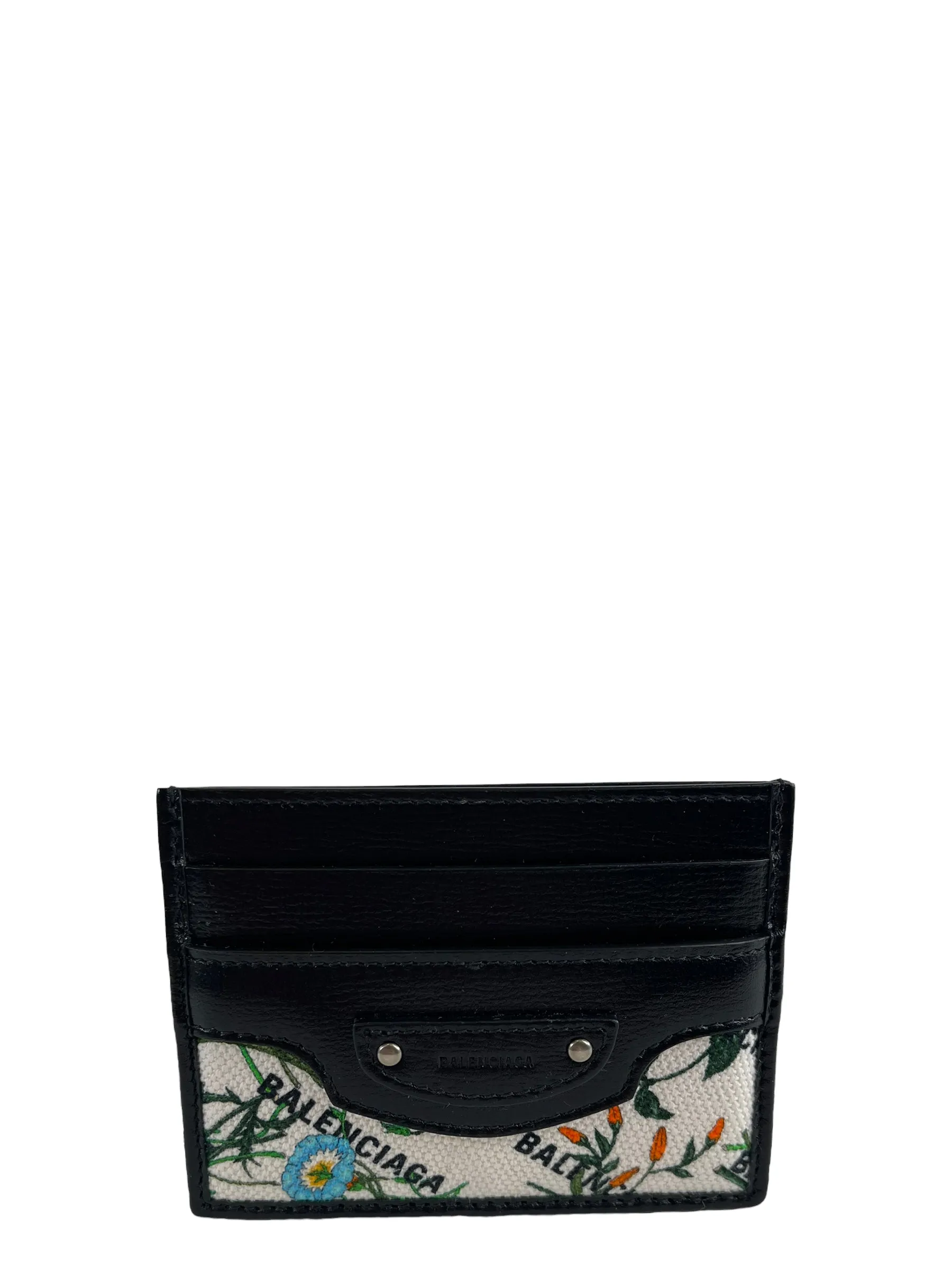 Gucci X Balenciaga Floral Canvas & Black Leather Cardholder