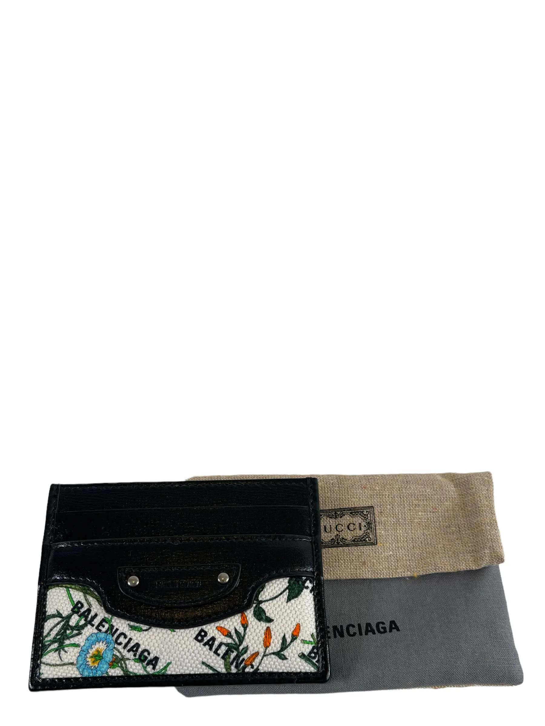 Gucci X Balenciaga Floral Canvas & Black Leather Cardholder