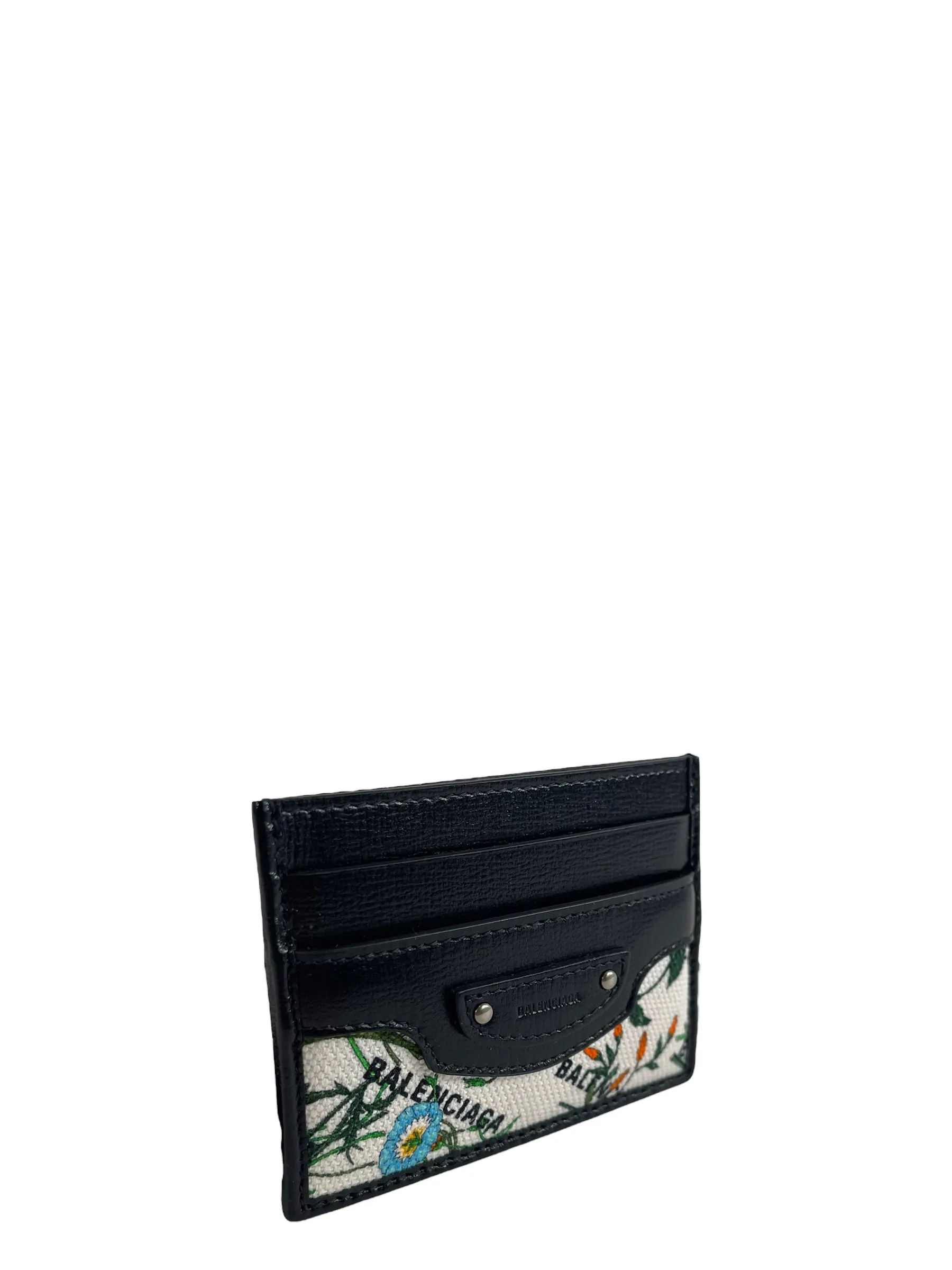 Gucci X Balenciaga Floral Canvas & Black Leather Cardholder