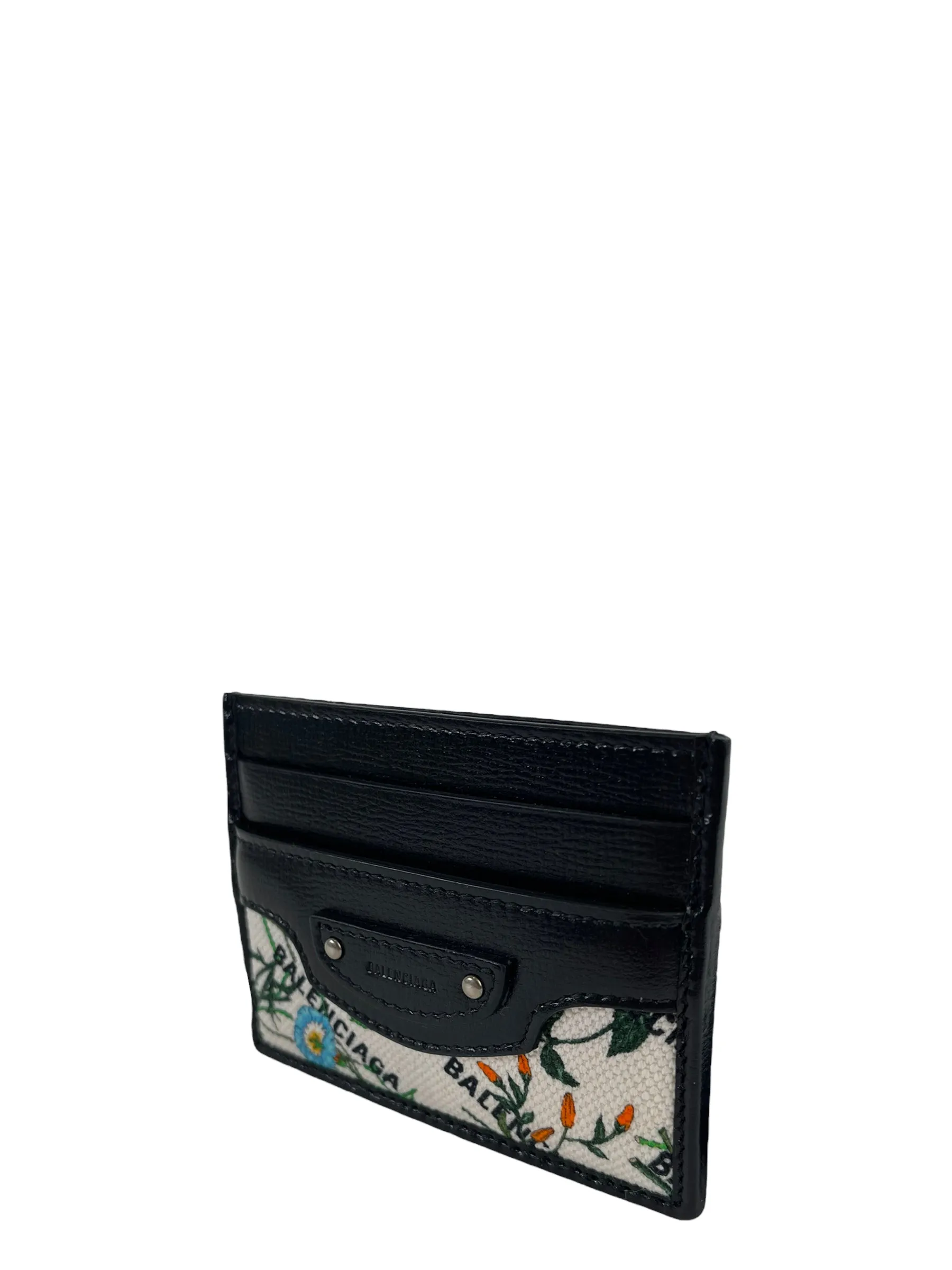 Gucci X Balenciaga Floral Canvas & Black Leather Cardholder