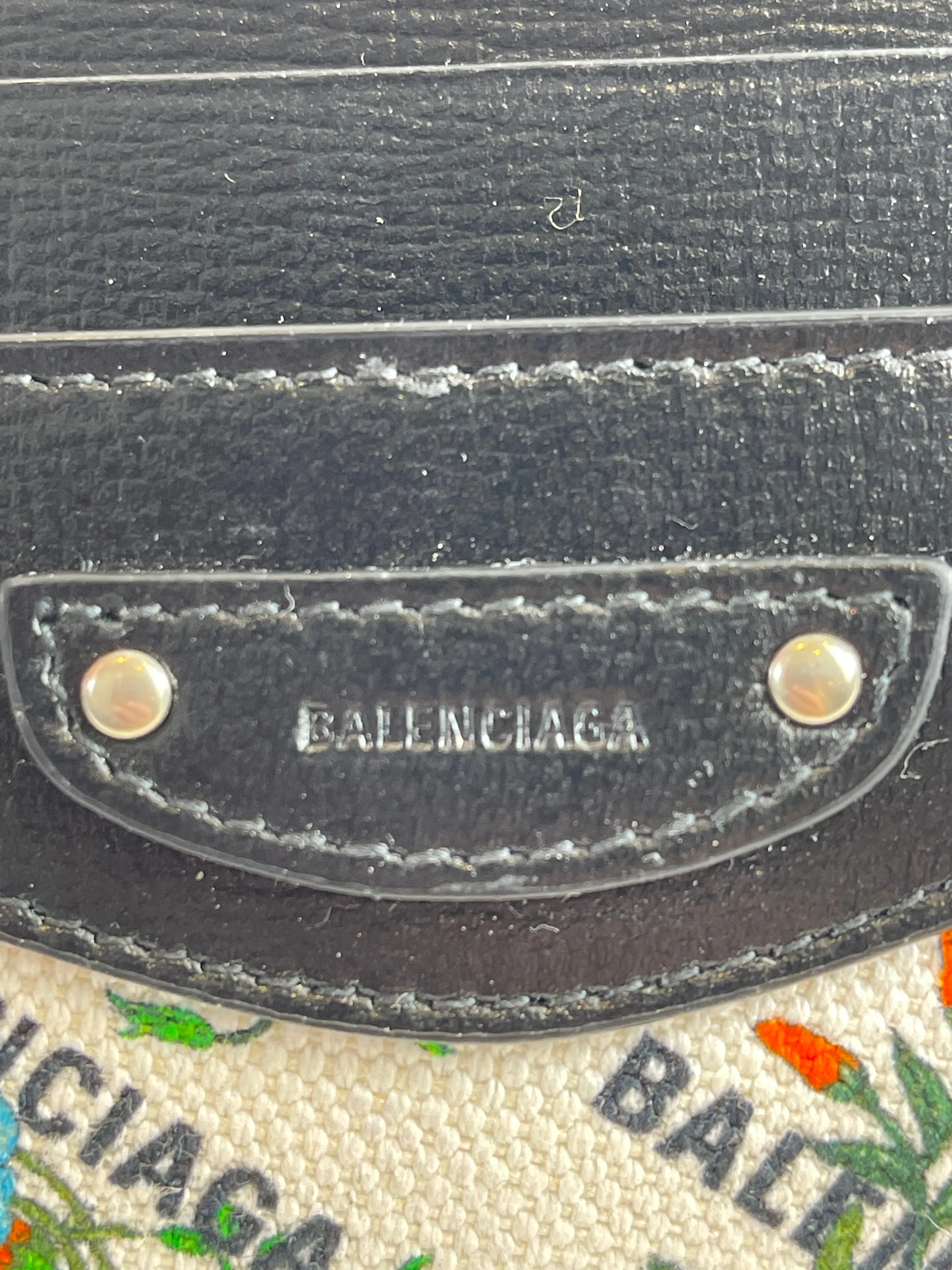 Gucci X Balenciaga Floral Canvas & Black Leather Cardholder