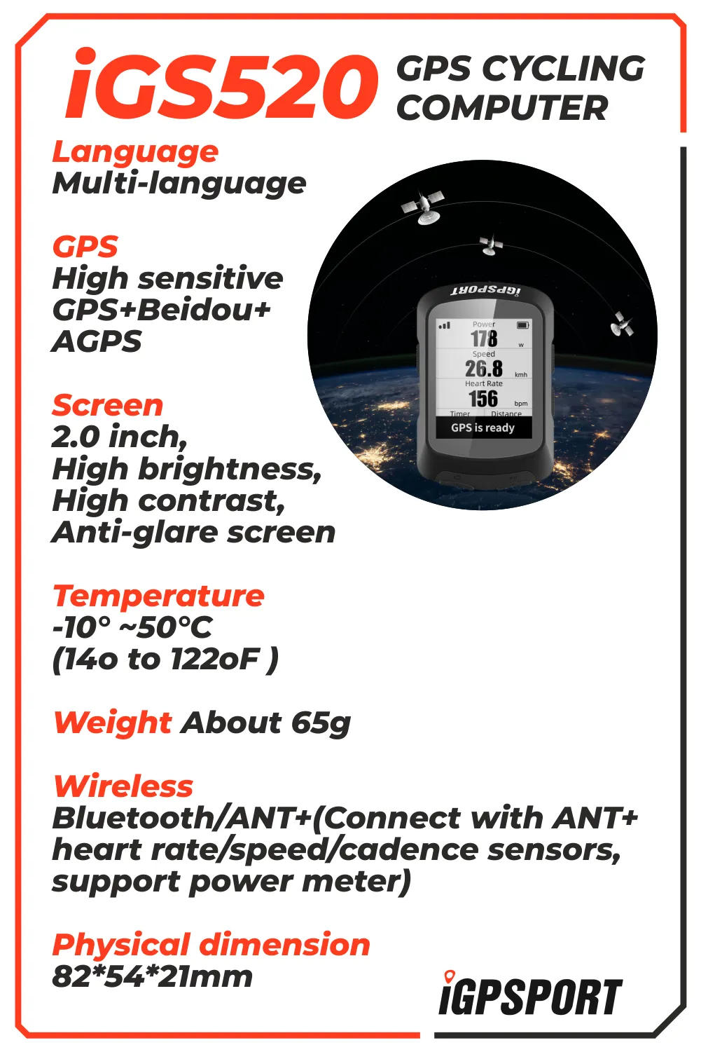 iGPSPORT iGS520 GPS Cycling Computer (IGS520)