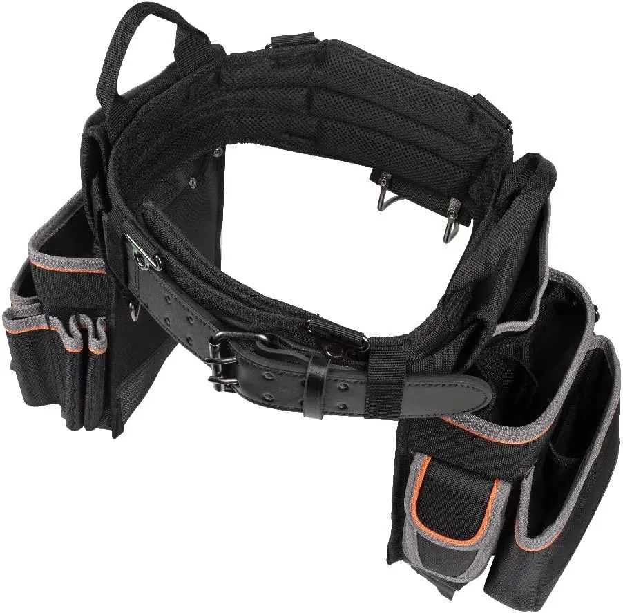 Klein Tools 55427 Tradesman Pro Electrician's Padded Tool Belt and Tool Pouch Combo for Long-wear Comfort and Durability Size Medium