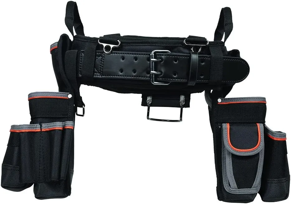 Klein Tools 55427 Tradesman Pro Electrician's Padded Tool Belt and Tool Pouch Combo for Long-wear Comfort and Durability Size Medium