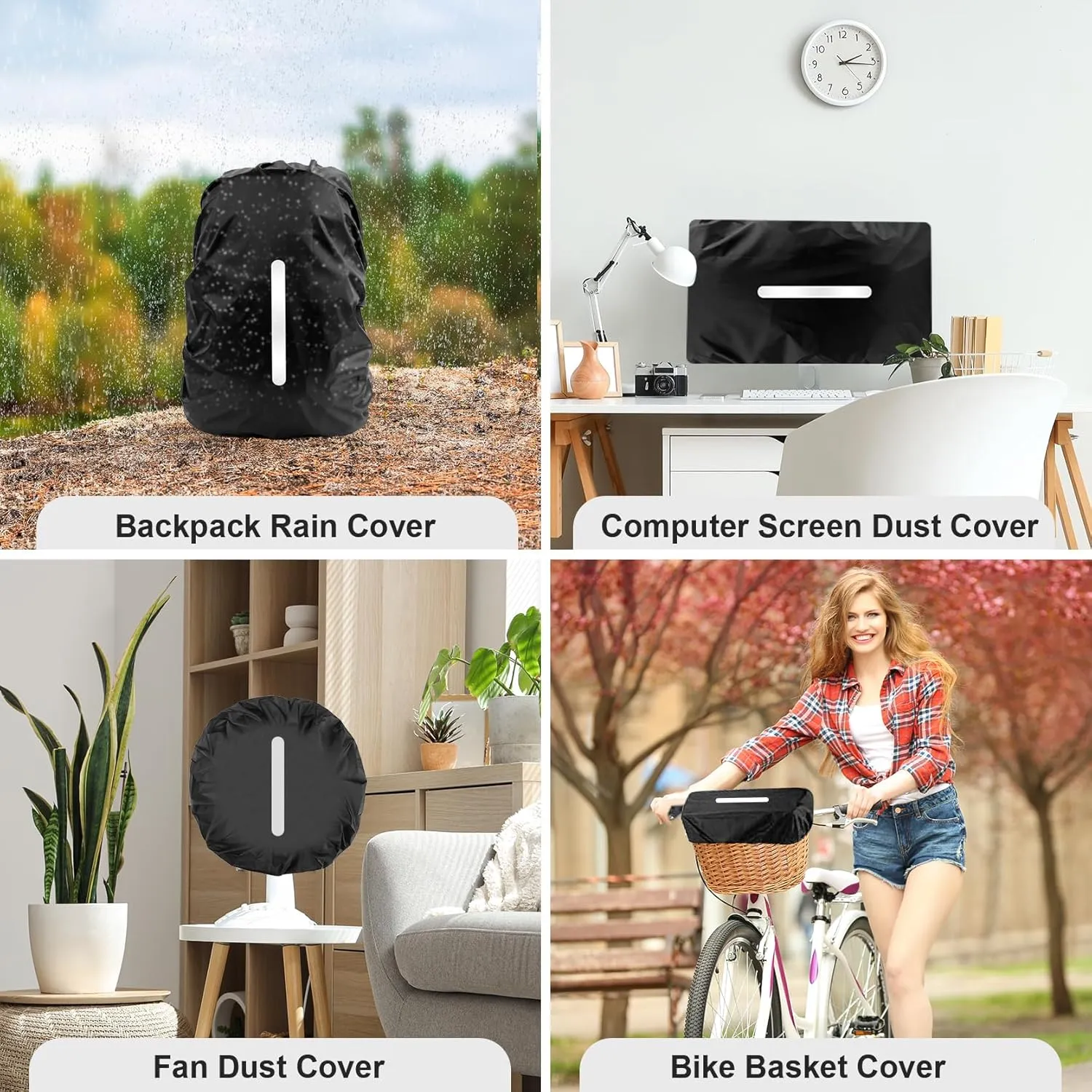 LAMA 2pcs Waterproof Rain Cover for Backpack, Reflective Rainproof Protector for Anti-dust and Anti-Theft M 30L-40L Black