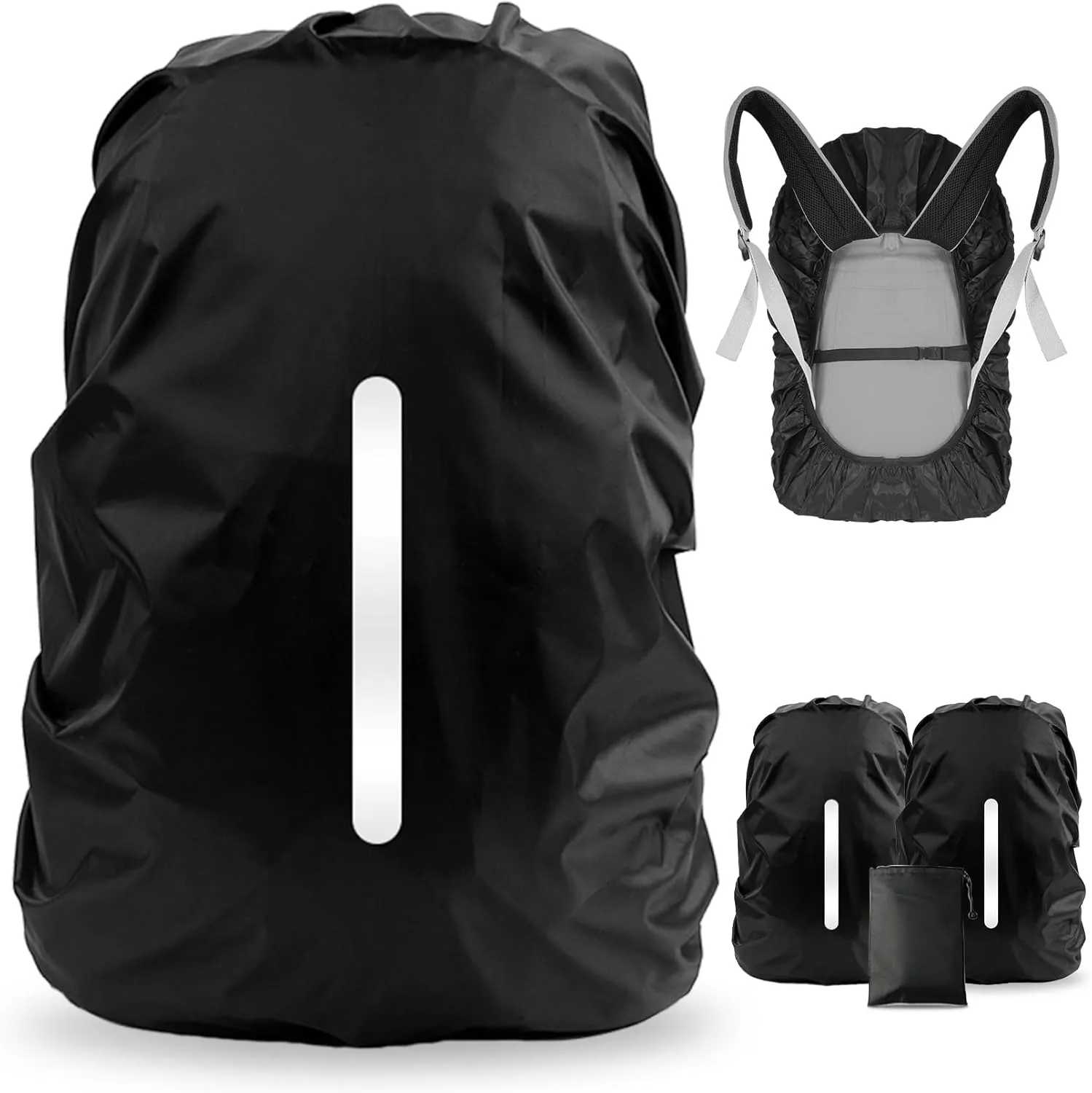 LAMA 2pcs Waterproof Rain Cover for Backpack, Reflective Rainproof Protector for Anti-dust and Anti-Theft M 30L-40L Black