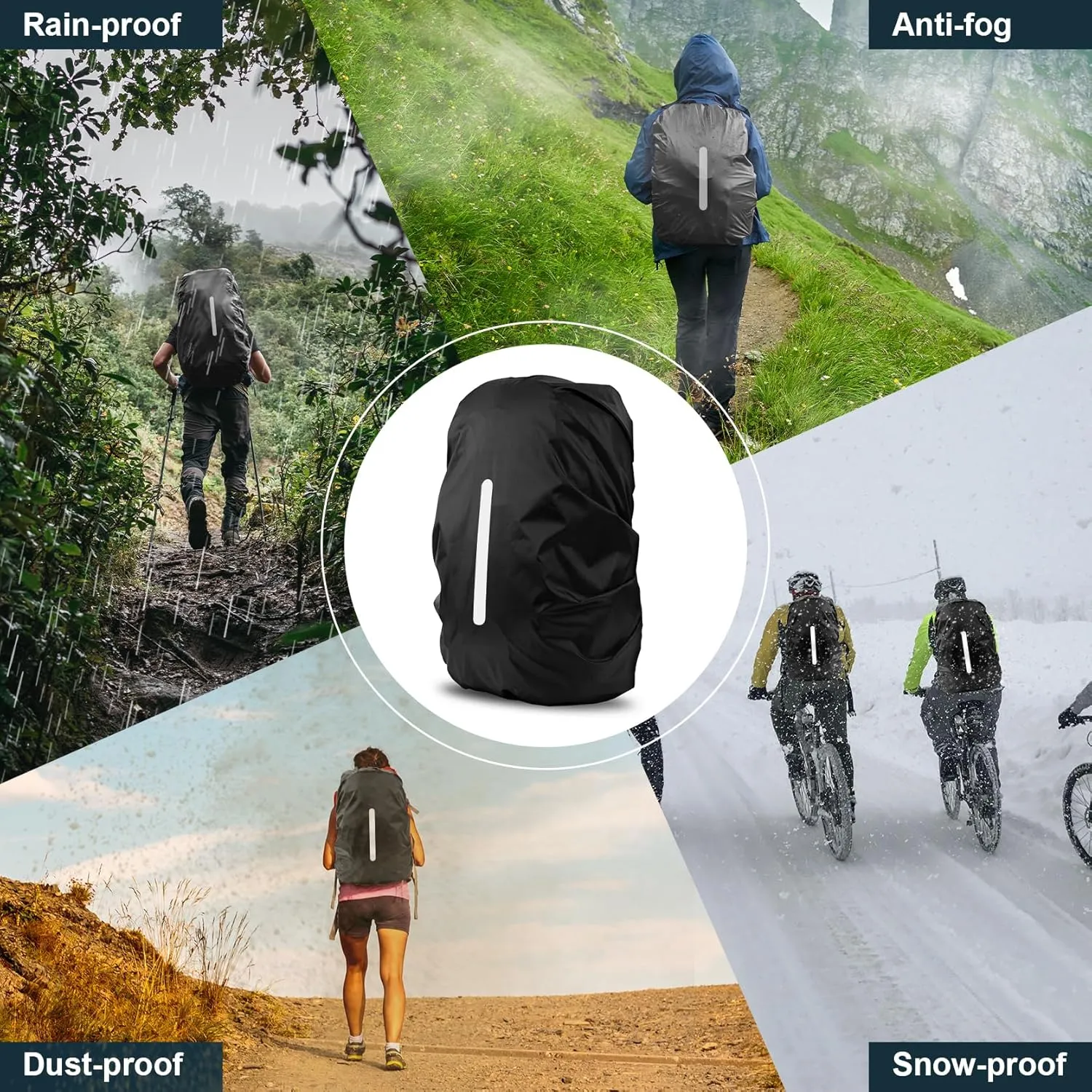 LAMA 2pcs Waterproof Rain Cover for Backpack, Reflective Rainproof Protector for Anti-dust and Anti-Theft M 30L-40L Black