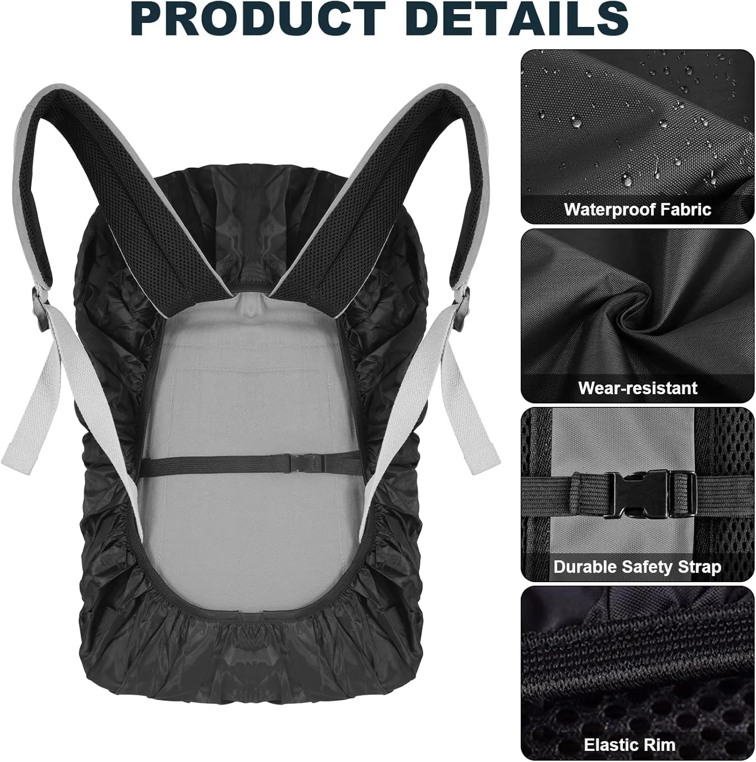 LAMA 2pcs Waterproof Rain Cover for Backpack, Reflective Rainproof Protector for Anti-dust and Anti-Theft M 30L-40L Black