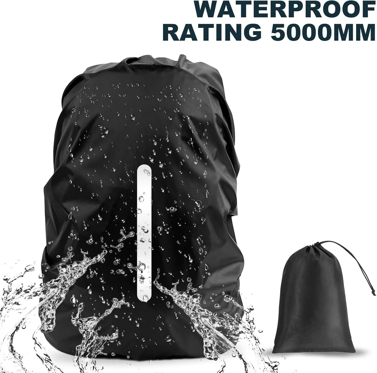 LAMA 2pcs Waterproof Rain Cover for Backpack, Reflective Rainproof Protector for Anti-dust and Anti-Theft M 30L-40L Black