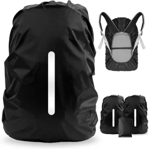 LAMA 2pcs Waterproof Rain Cover for Backpack, Reflective Rainproof Protector for Anti-dust and Anti-Theft M 30L-40L Black