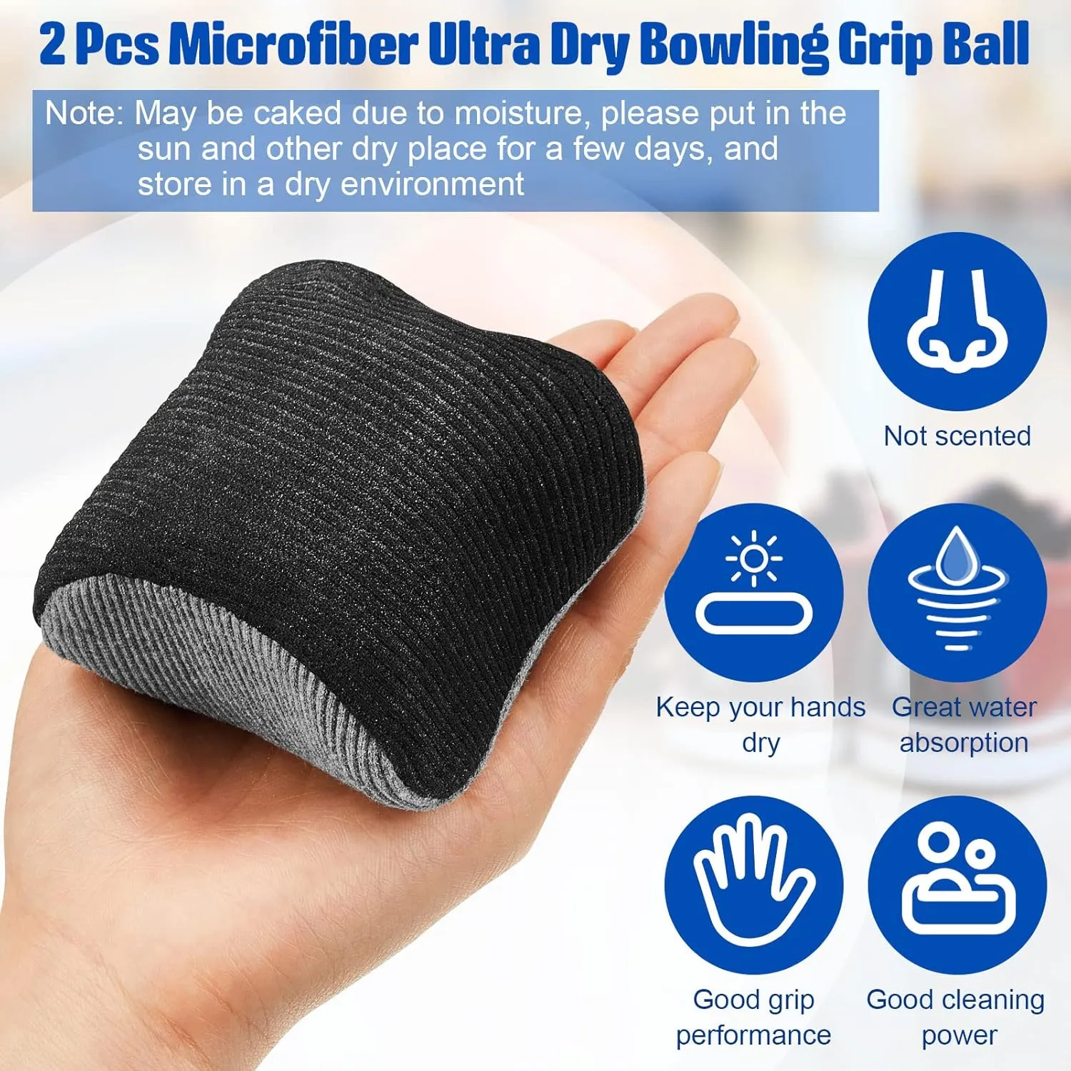 Lewtemi Microfiber Ultra Dry Bowling Grip Ball, 2 Pcs Microfiber Bowling Rosin Bags for Hands for Golf Lifting Rock Climbing Tennis Gymnastics