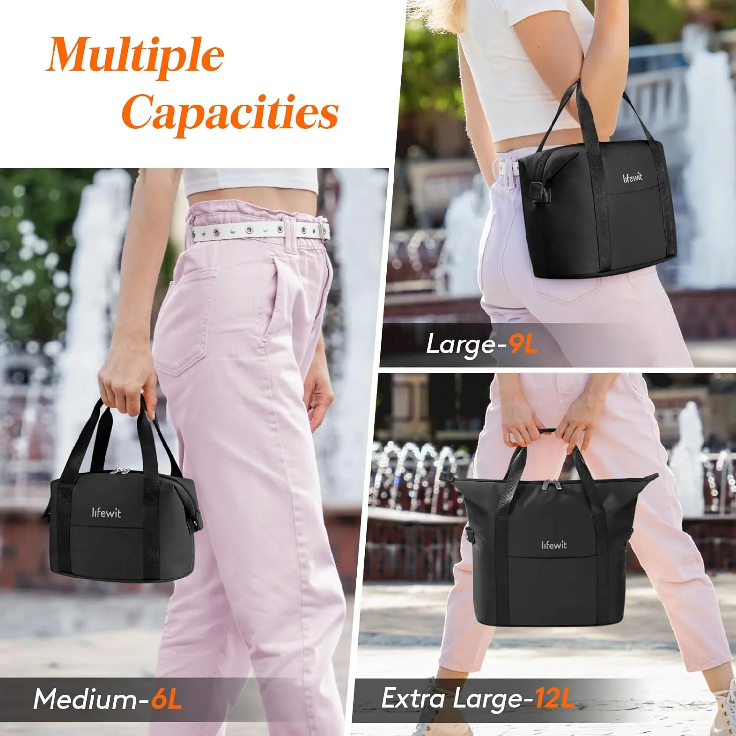 Lifewit Insulated Lunch Box for Women, Lightweight Tote Bag Reusable Lunch Bag Soft Cooler, Large Lunchbox for Work Travel for Women Adults, 9L Black
