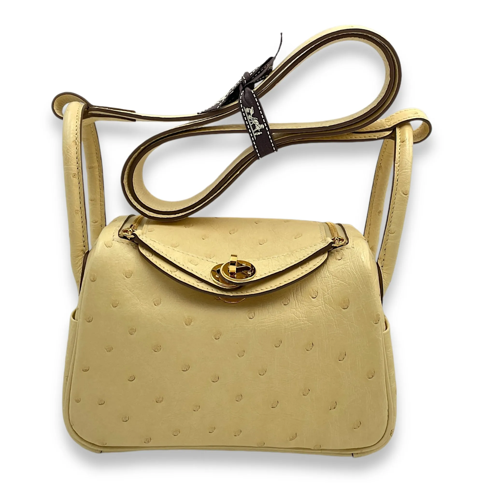 Lindy Mini Vanille in Ostrich, Gold hardware