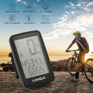 Lixada Bicycle Computer USB Rechargeable Wireless Bike Cycling Computer with Bicycle Speedometer Odometer Watch LED Digital Rate
