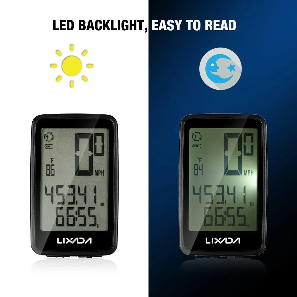Lixada Bicycle Computer USB Rechargeable Wireless Bike Cycling Computer with Bicycle Speedometer Odometer Watch LED Digital Rate