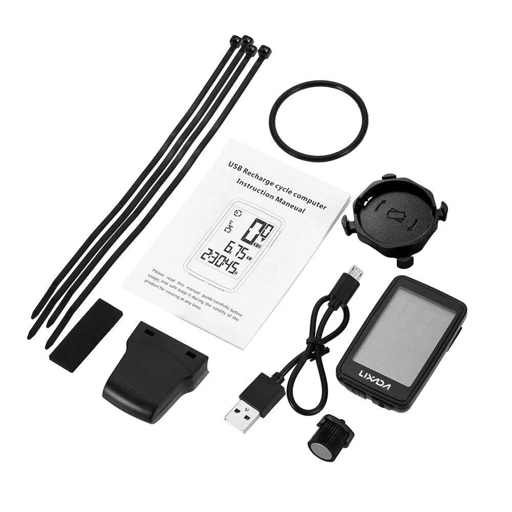 Lixada Bicycle Computer USB Rechargeable Wireless Bike Cycling Computer with Bicycle Speedometer Odometer Watch LED Digital Rate