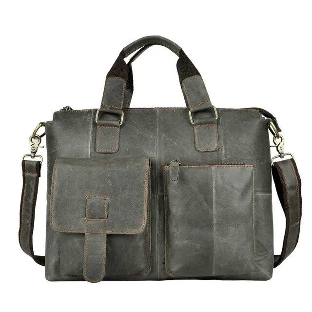Men Original Leather Retro Designer Business Briefcase Casual 15" Laptop Travel Bag