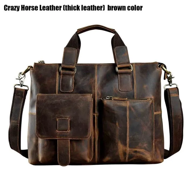 Men Original Leather Retro Designer Business Briefcase Casual 15" Laptop Travel Bag