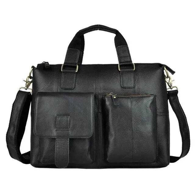 Men Original Leather Retro Designer Business Briefcase Casual 15" Laptop Travel Bag