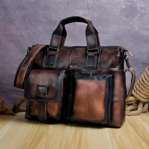 Men Original Leather Retro Designer Business Briefcase Casual 15" Laptop Travel Bag