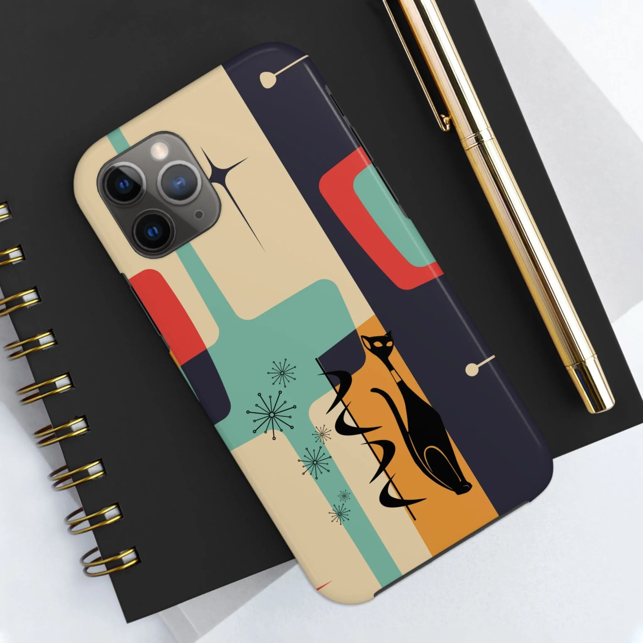Mid Century Modern, Geometric, Atomic Cat Groovy Smart Phones Tough Phone Cases