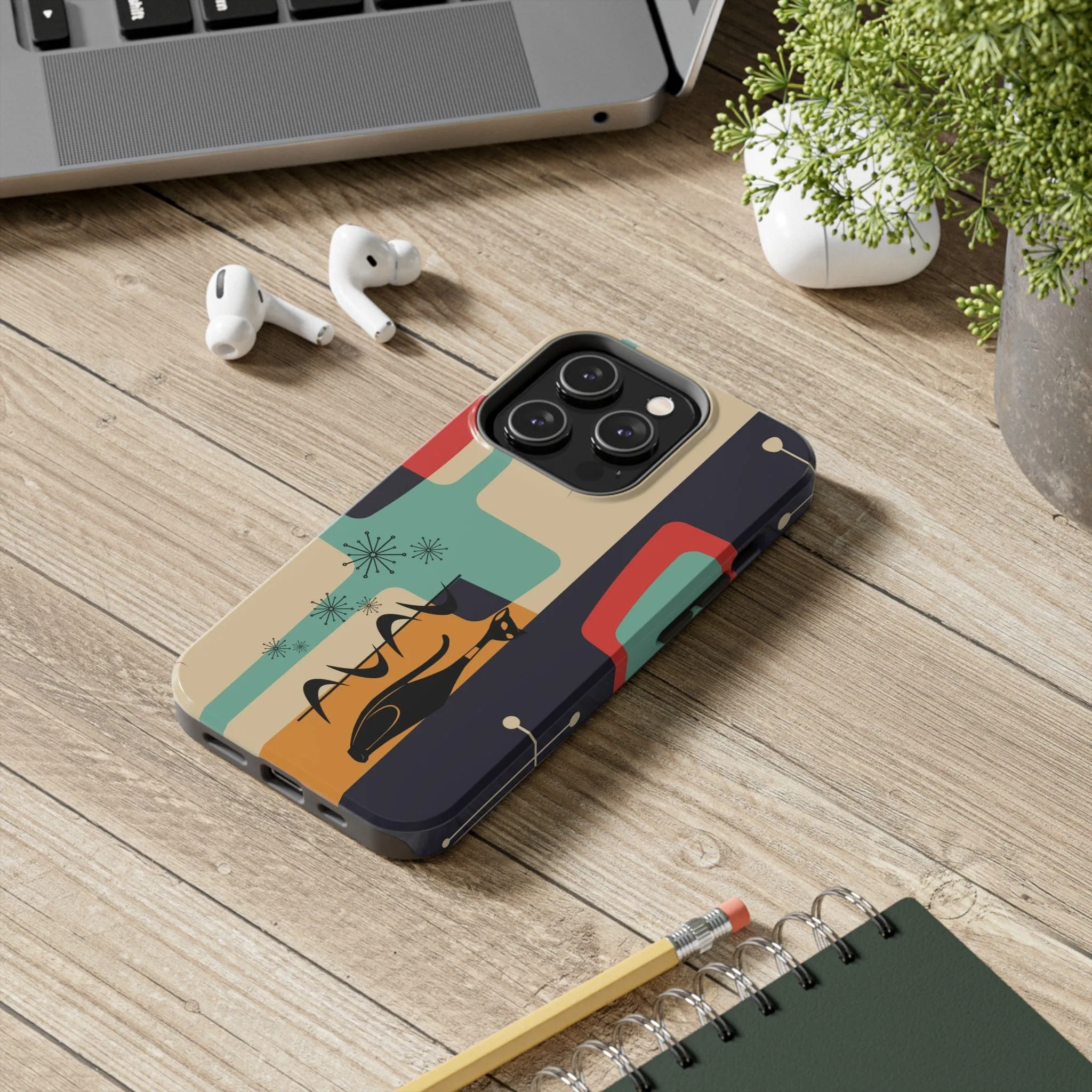 Mid Century Modern, Geometric, Atomic Cat Groovy Smart Phones Tough Phone Cases