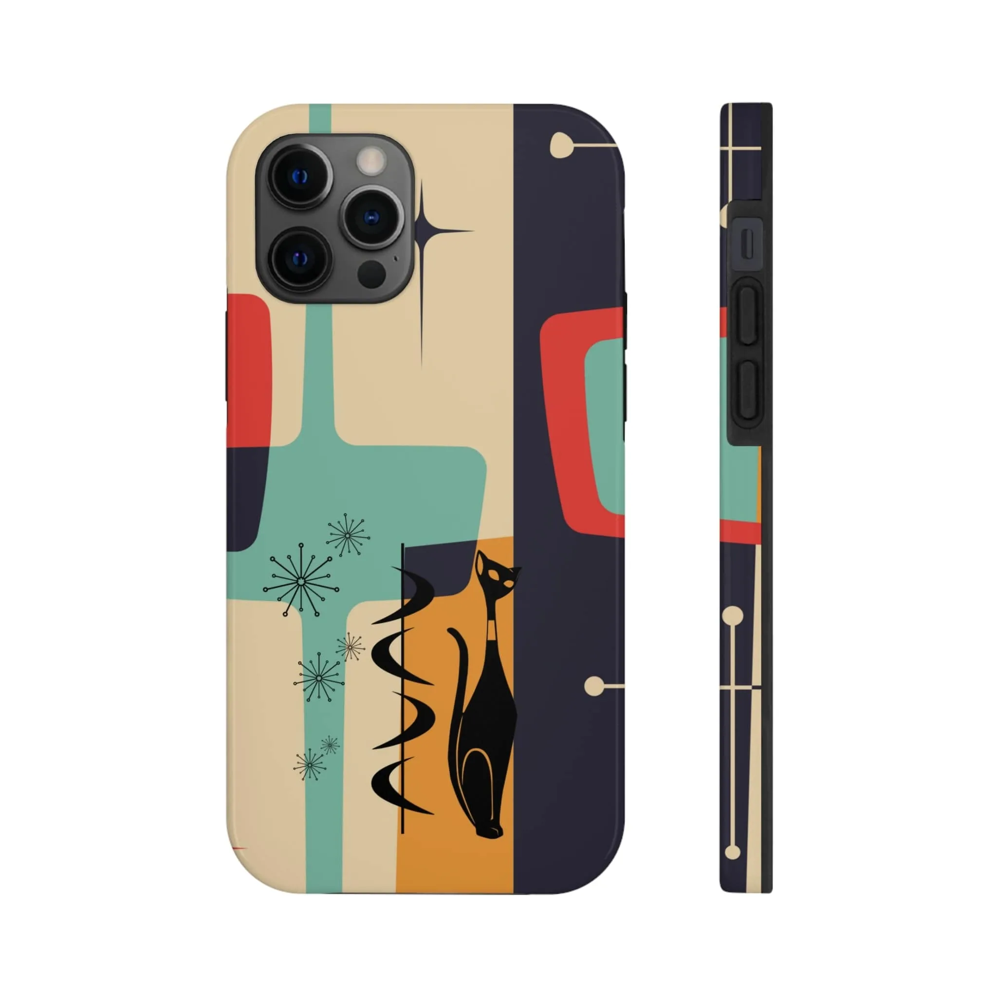 Mid Century Modern, Geometric, Atomic Cat Groovy Smart Phones Tough Phone Cases