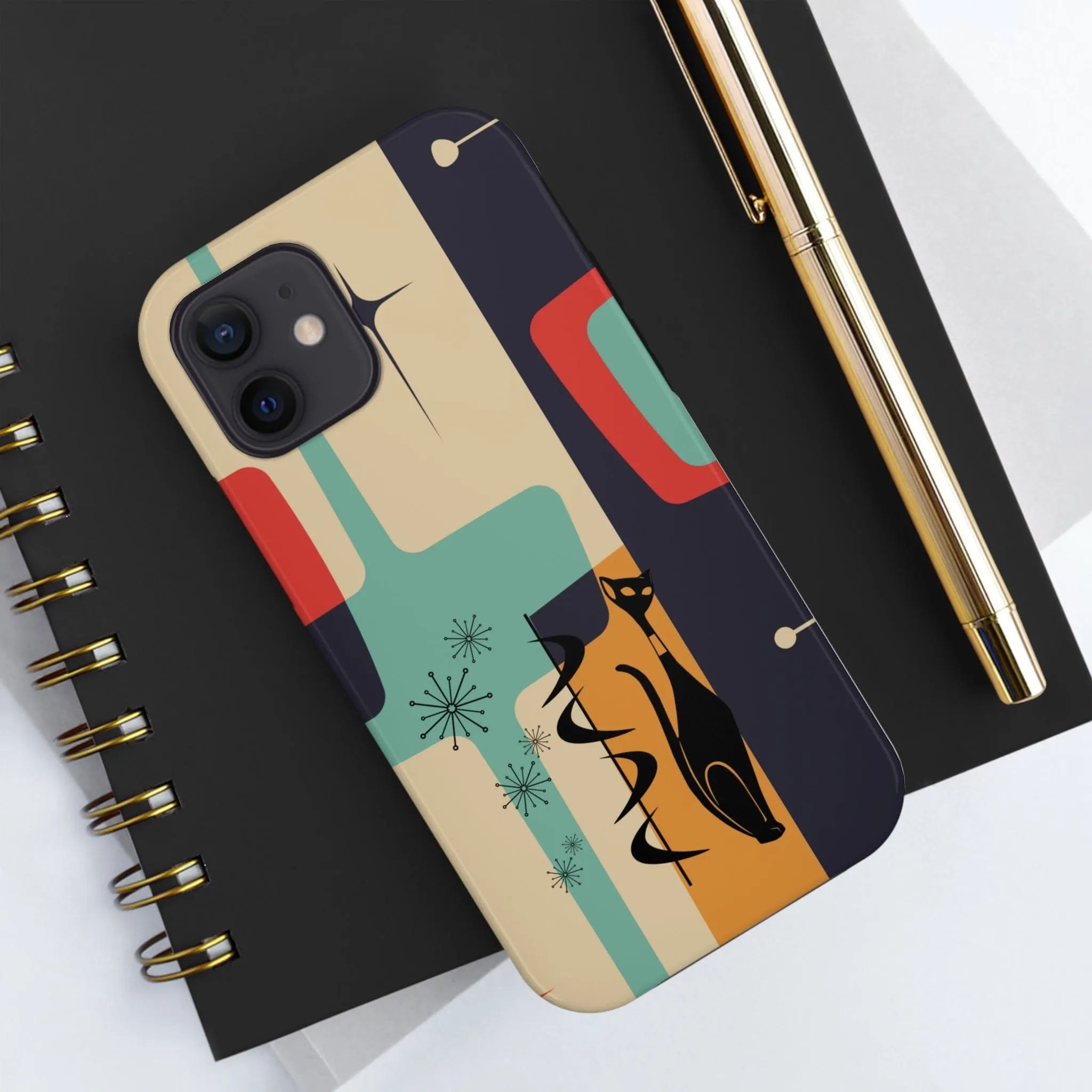 Mid Century Modern, Geometric, Atomic Cat Groovy Smart Phones Tough Phone Cases