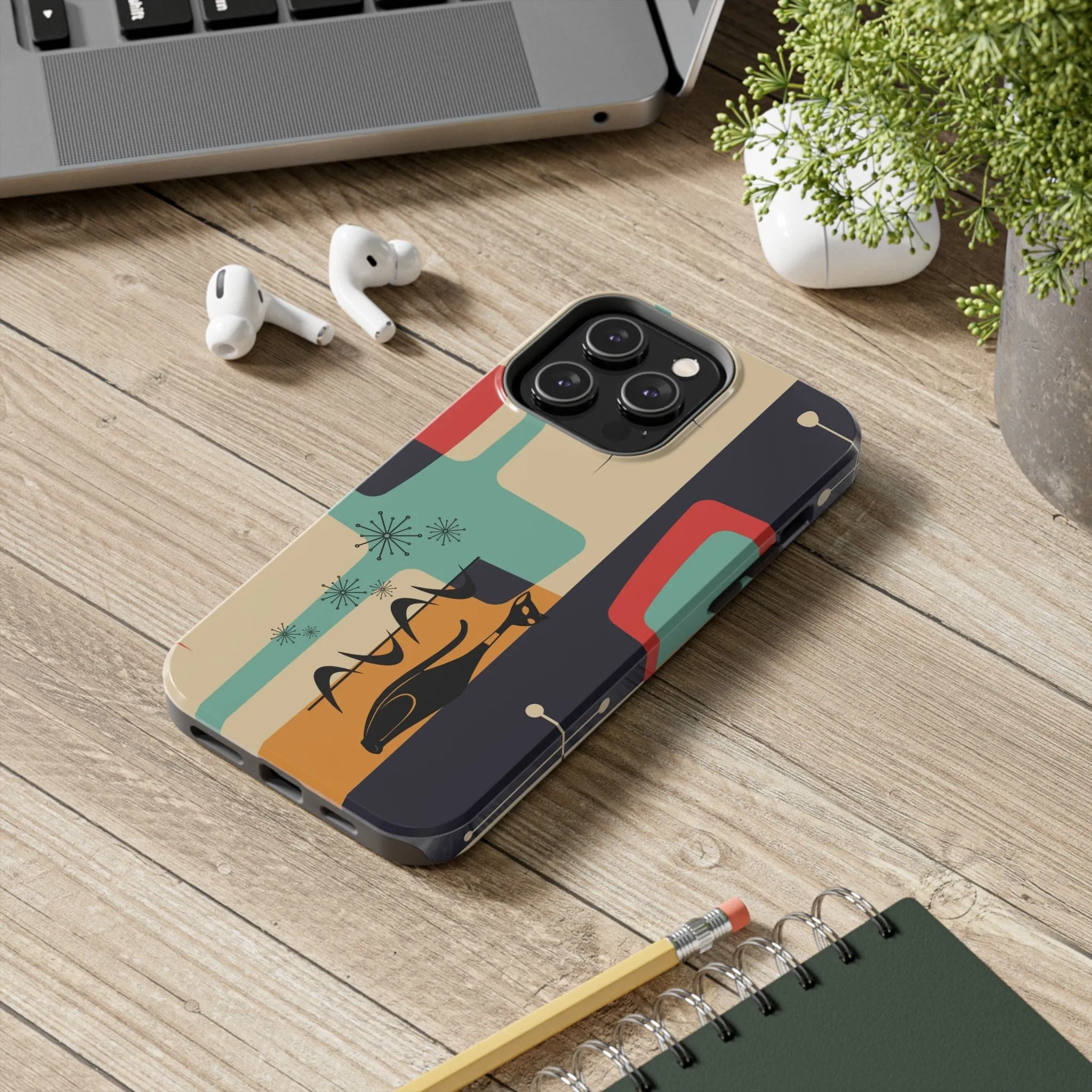 Mid Century Modern, Geometric, Atomic Cat Groovy Smart Phones Tough Phone Cases
