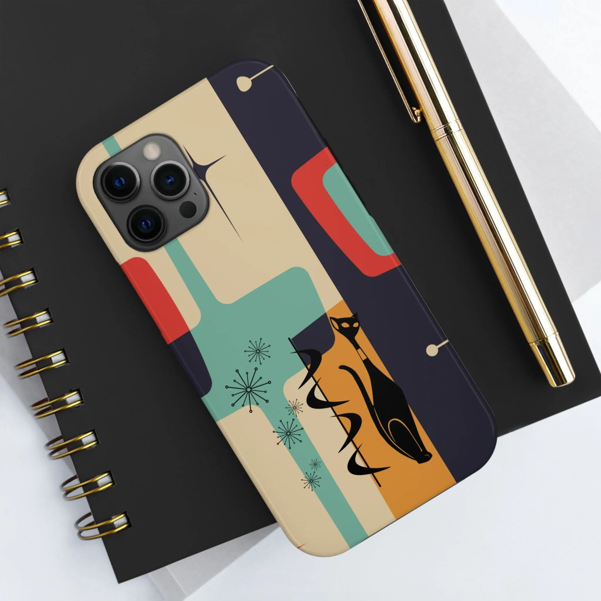 Mid Century Modern, Geometric, Atomic Cat Groovy Smart Phones Tough Phone Cases