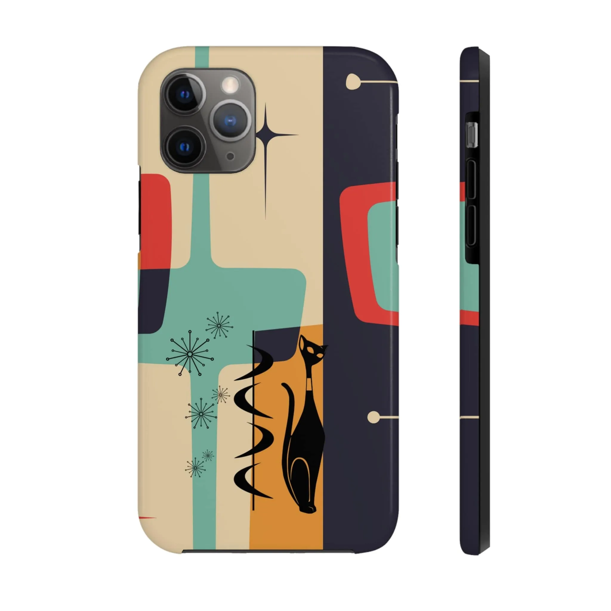 Mid Century Modern, Geometric, Atomic Cat Groovy Smart Phones Tough Phone Cases