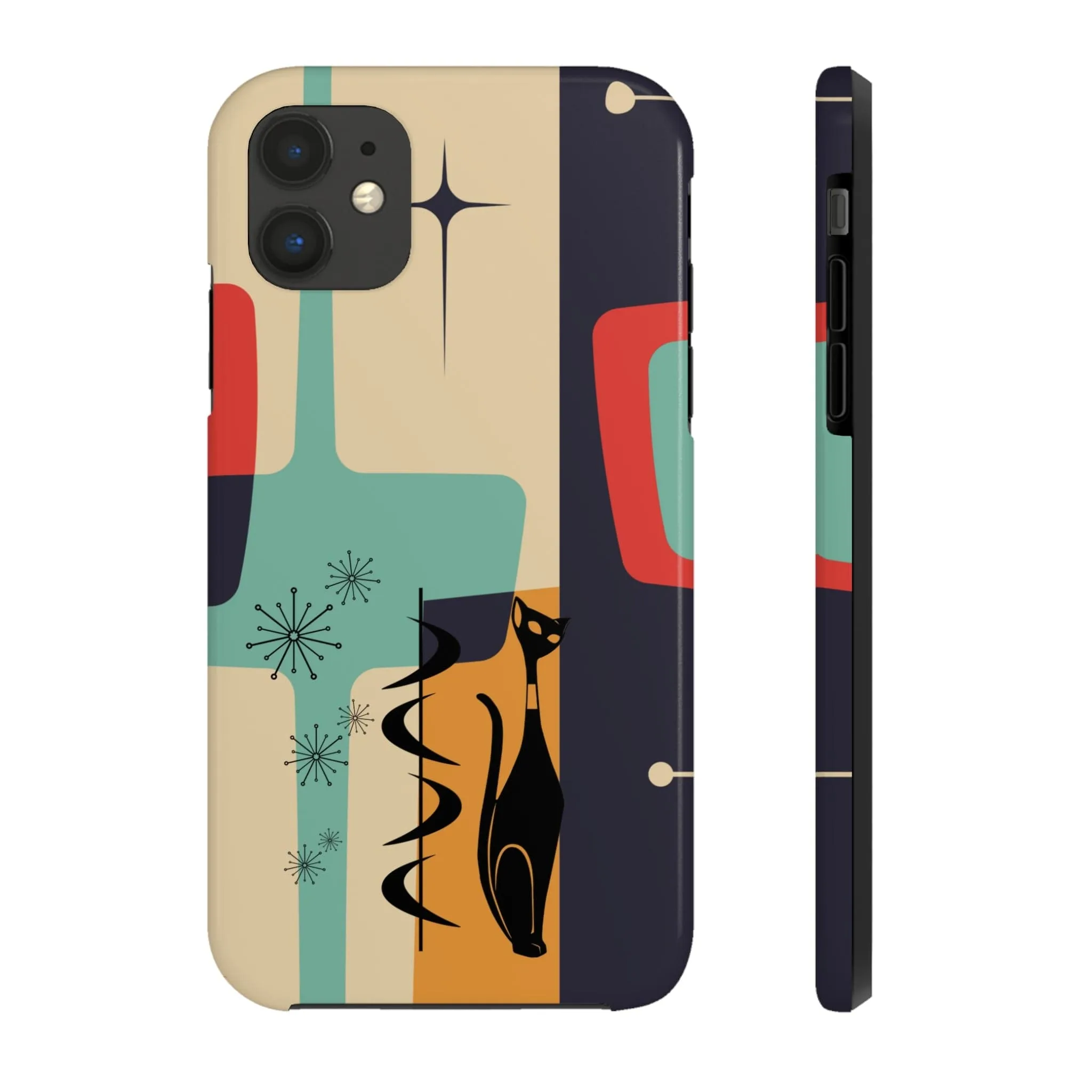 Mid Century Modern, Geometric, Atomic Cat Groovy Smart Phones Tough Phone Cases