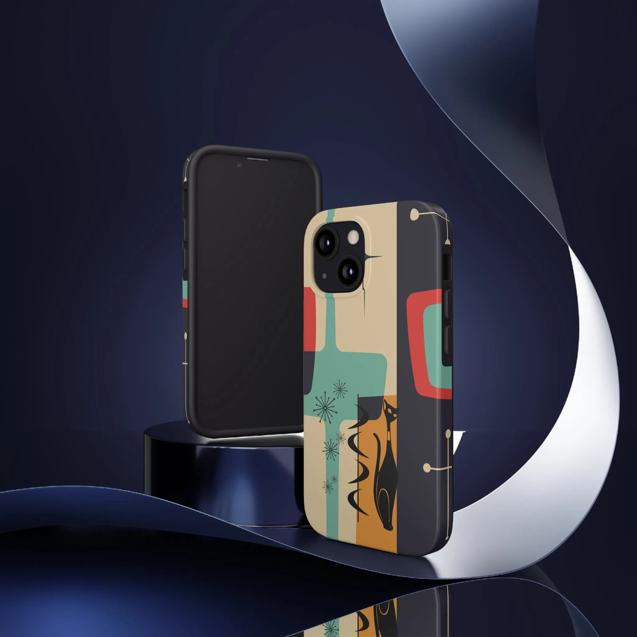 Mid Century Modern, Geometric, Atomic Cat Groovy Smart Phones Tough Phone Cases