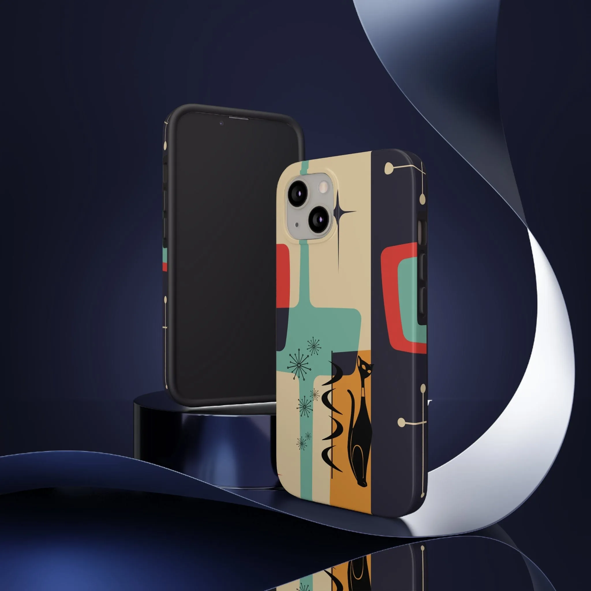 Mid Century Modern, Geometric, Atomic Cat Groovy Smart Phones Tough Phone Cases