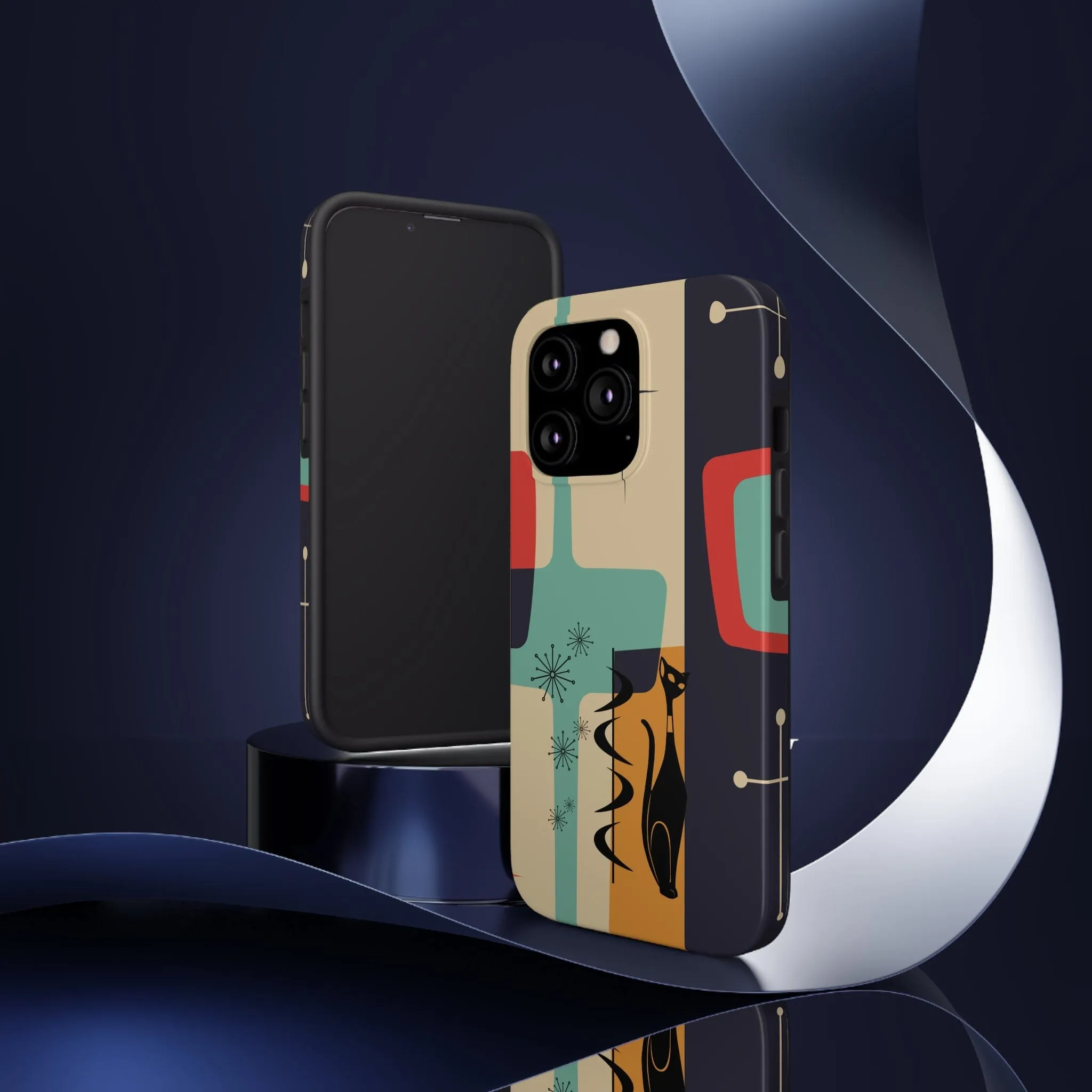 Mid Century Modern, Geometric, Atomic Cat Groovy Smart Phones Tough Phone Cases