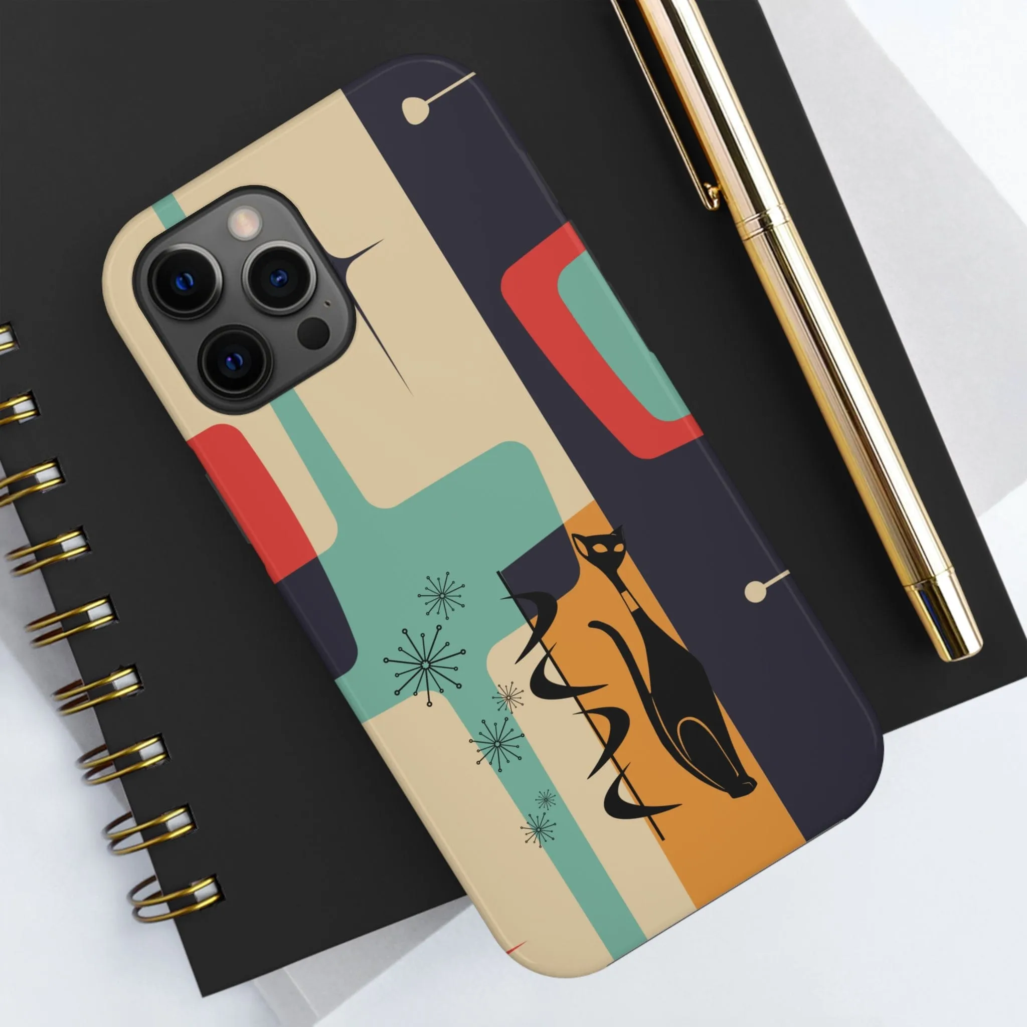 Mid Century Modern, Geometric, Atomic Cat Groovy Smart Phones Tough Phone Cases