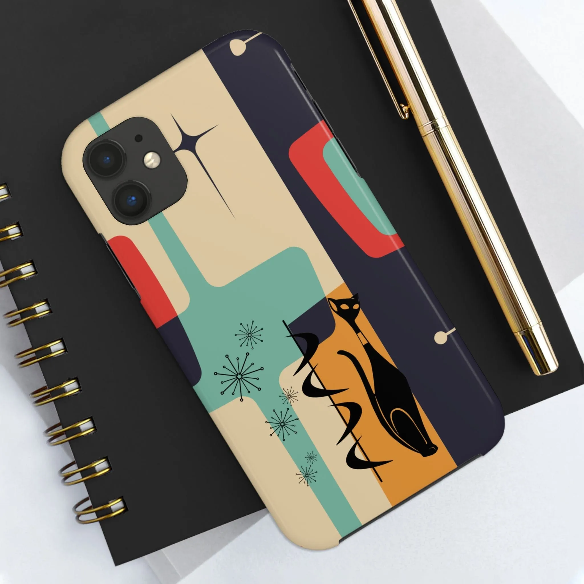 Mid Century Modern, Geometric, Atomic Cat Groovy Smart Phones Tough Phone Cases