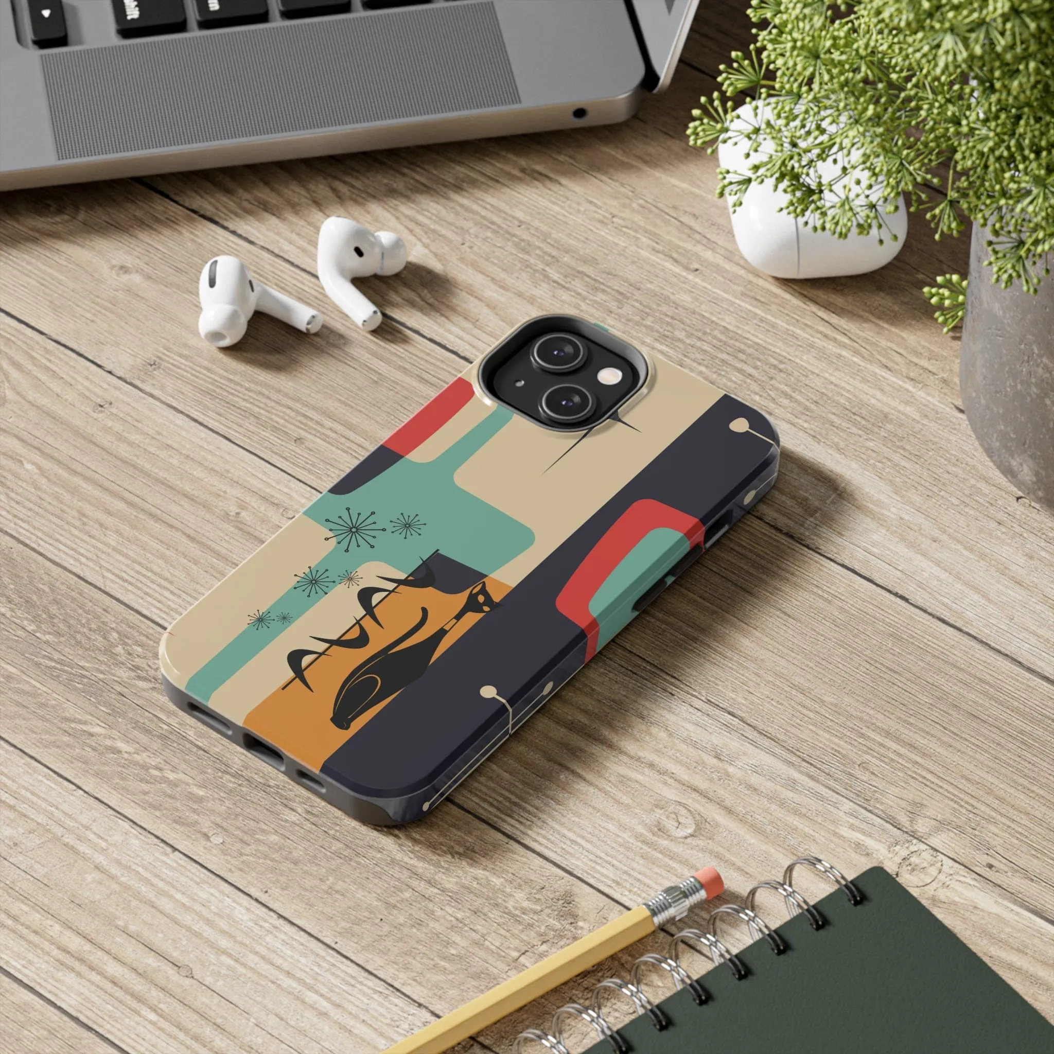 Mid Century Modern, Geometric, Atomic Cat Groovy Smart Phones Tough Phone Cases